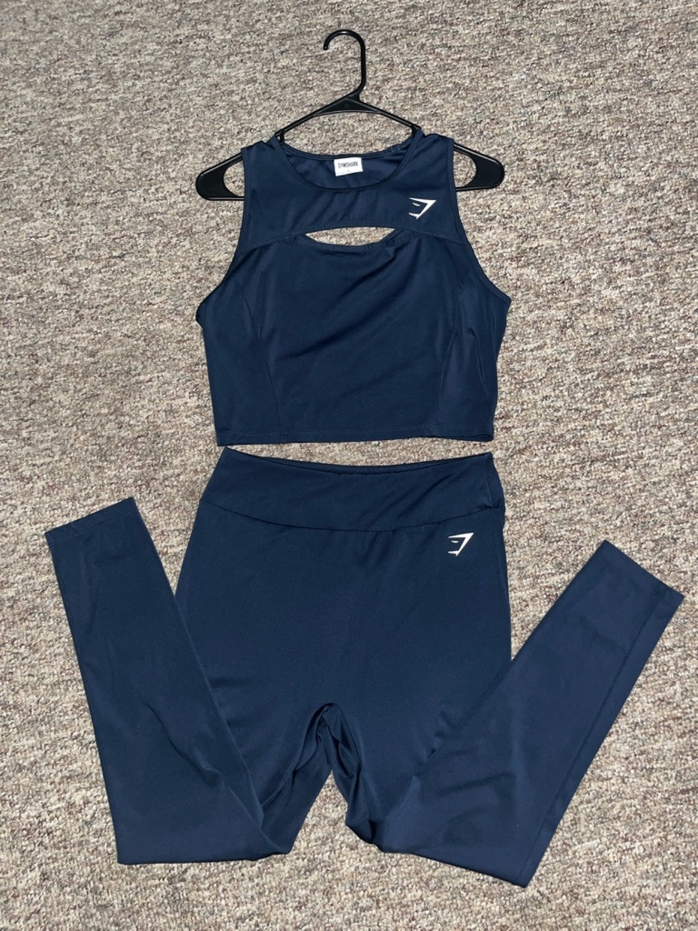 Gymshark Navy Crop Tank and High-Waist Leggings Set